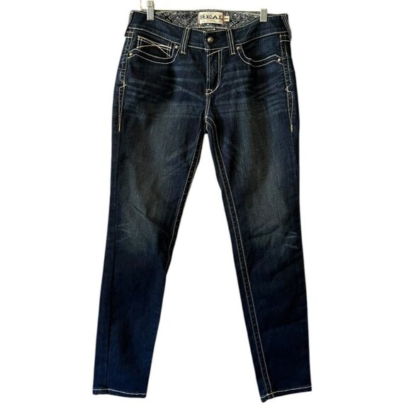 Ariat Real Denim Jeans Womens 30R‎ Blue Mid Rise Thick Stitch Boot Cut Western - Picture 1 of 15
